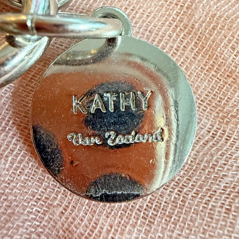Vintage Kathy Van Zeeland Charm Keychain Silver Tone Heart Crystal 6” Long